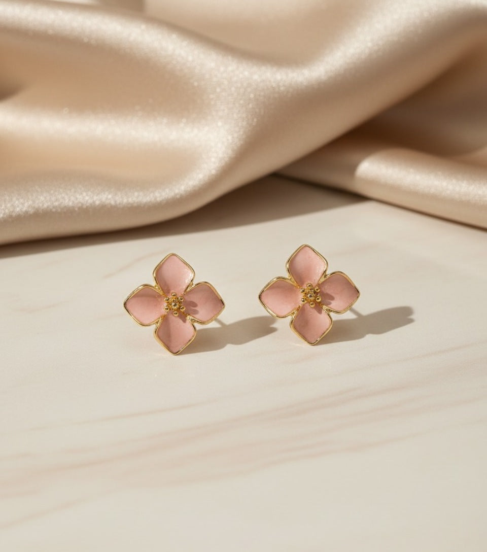 Blush Petal Enamel Floral Stud Earrings