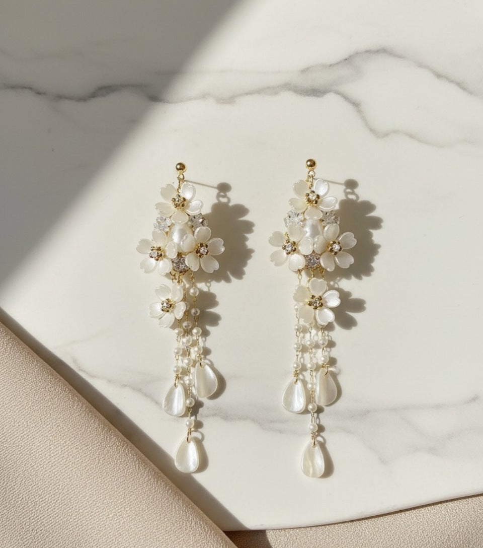 Bridal Waterfall Mother-of-Pearl & Crystal Drop Earrings