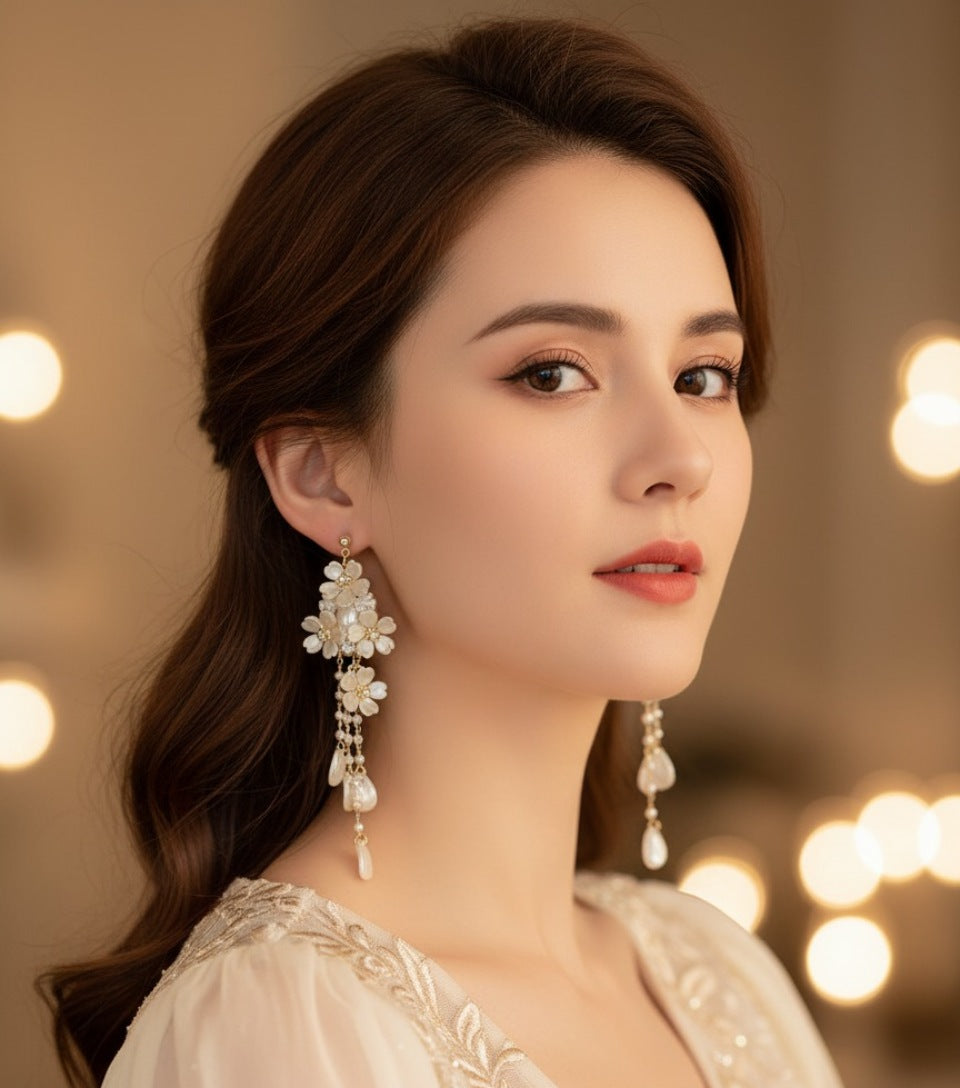 Bridal Waterfall Mother-of-Pearl & Crystal Drop Earrings