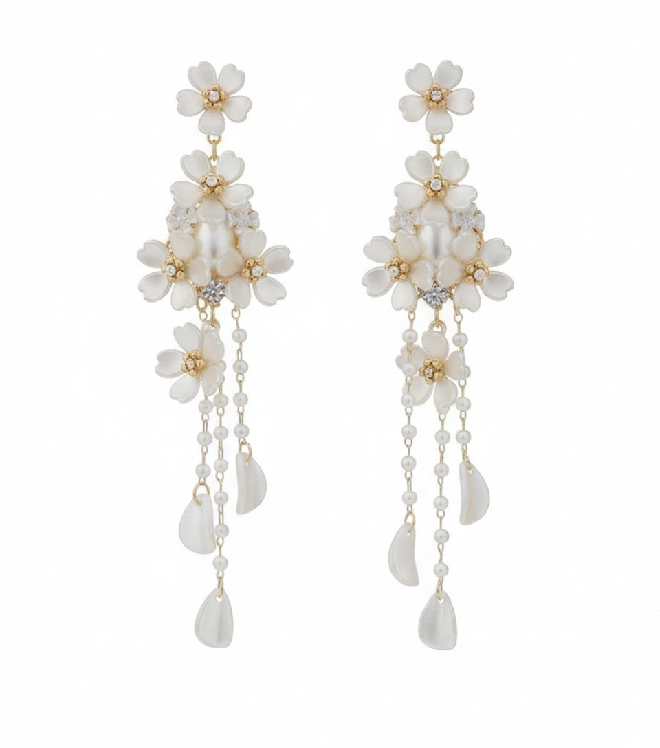 Bridal Waterfall Mother-of-Pearl & Crystal Drop Earrings