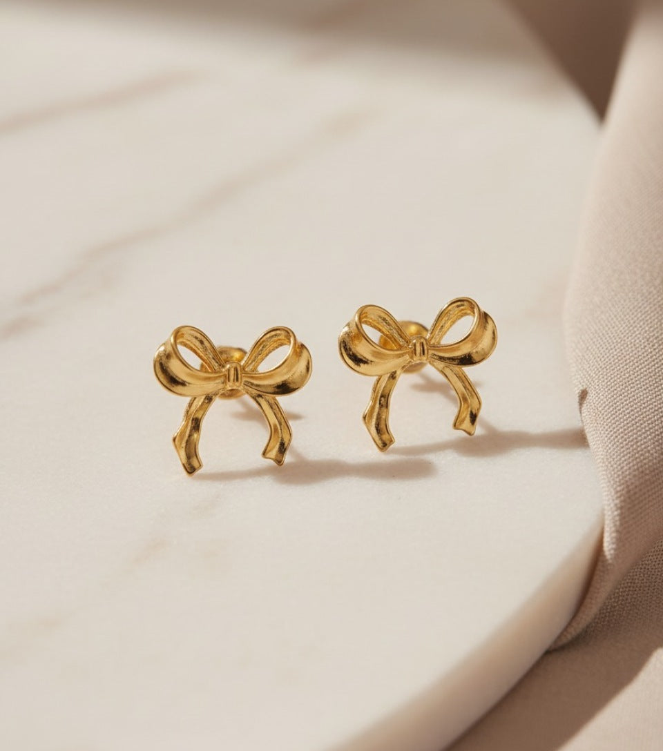 Chic Gold-Plated Statement Bow Stud Earrings