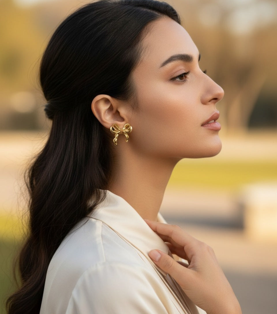 Chic Gold-Plated Statement Bow Stud Earrings