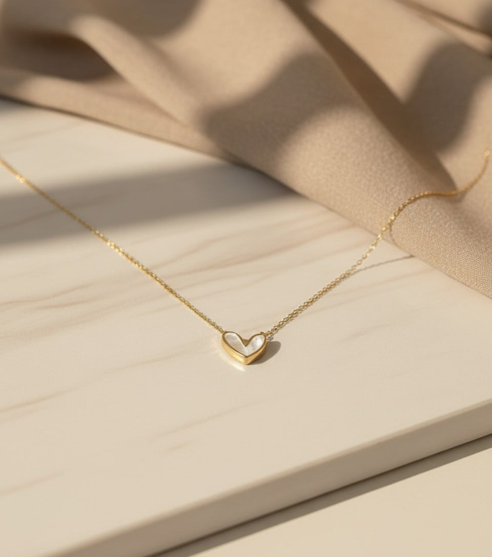 Delicate Gold-Plated Mother-of-Pearl Heart Necklace