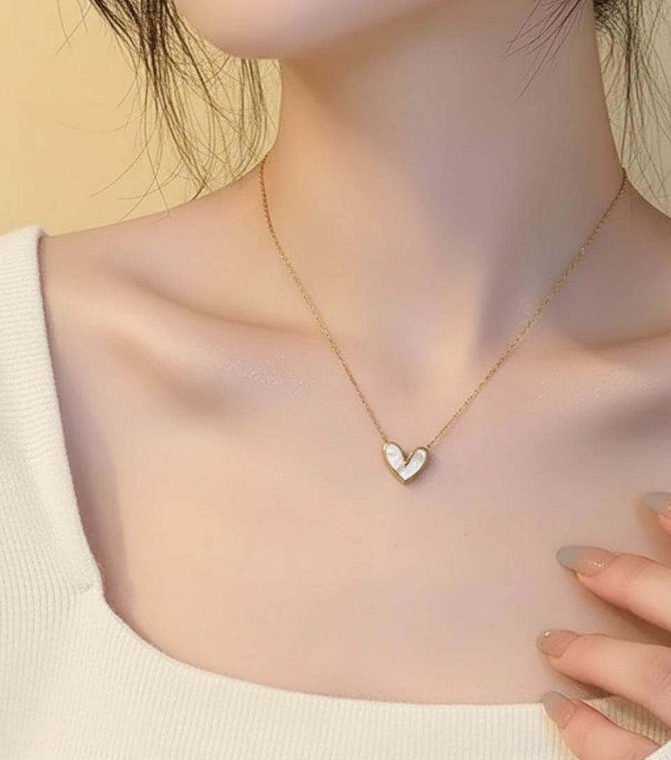 Delicate Gold-Plated Mother-of-Pearl Heart Necklace
