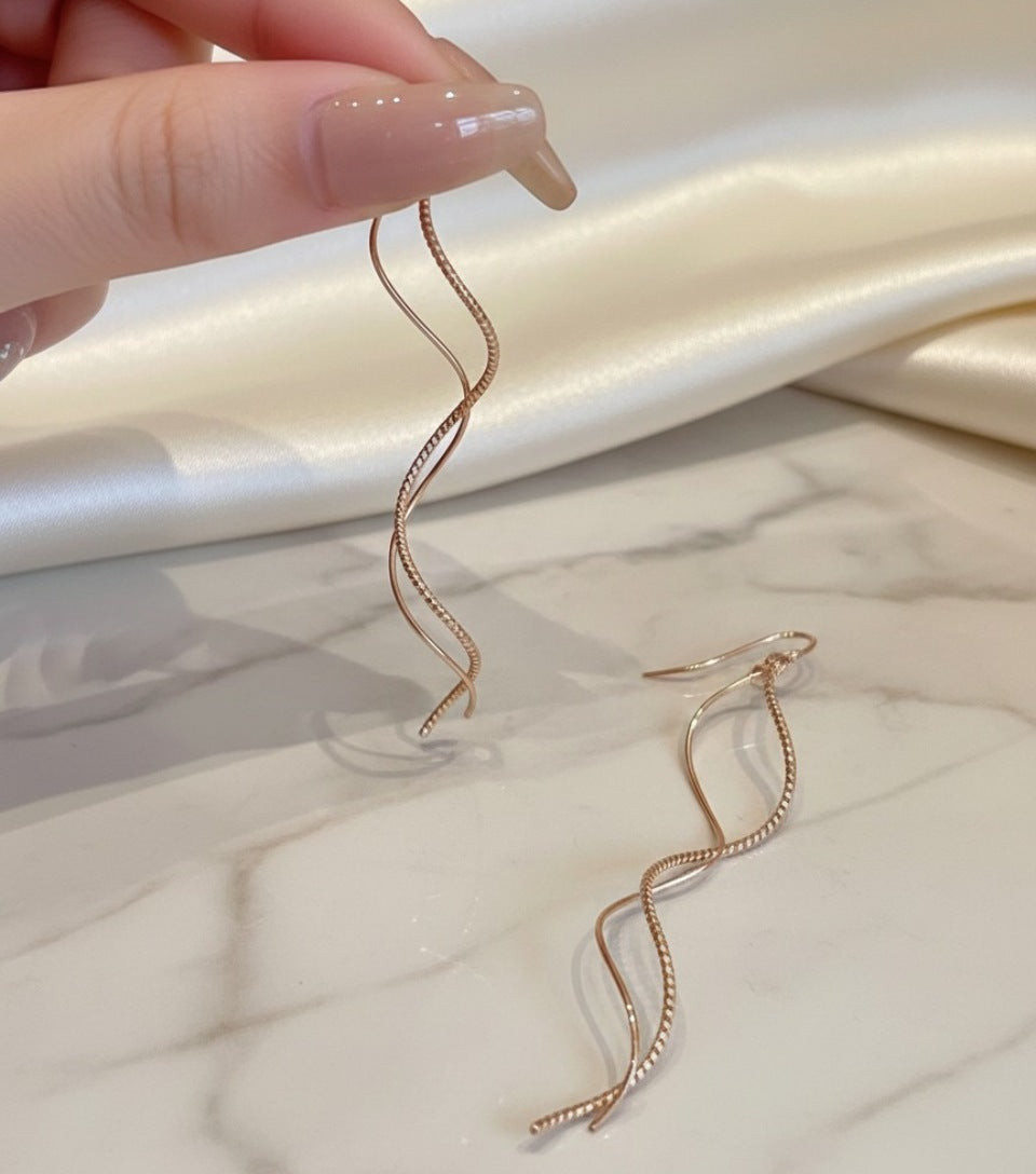 Elegant Gold-Tone Double Helix Drop Earrings