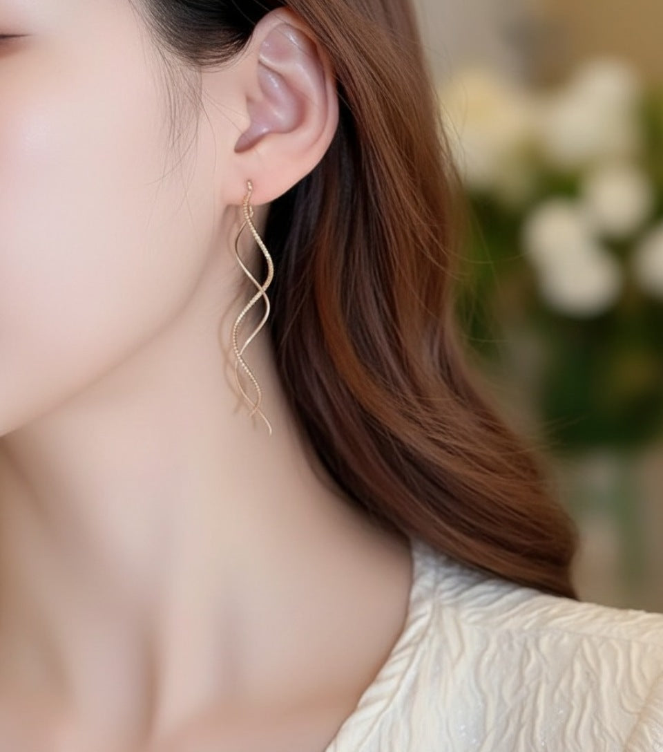 Elegant Gold-Tone Double Helix Drop Earrings