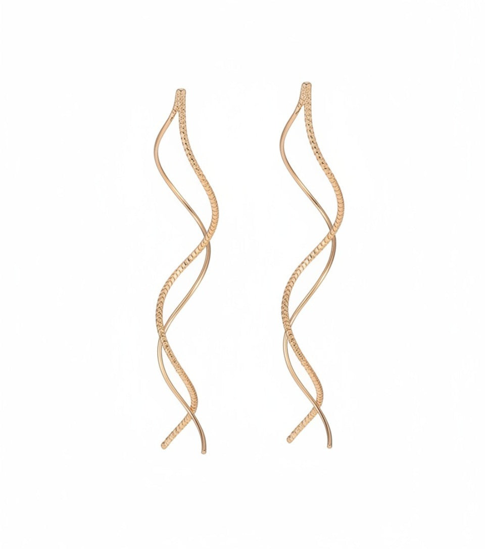 Elegant Gold-Tone Double Helix Drop Earrings