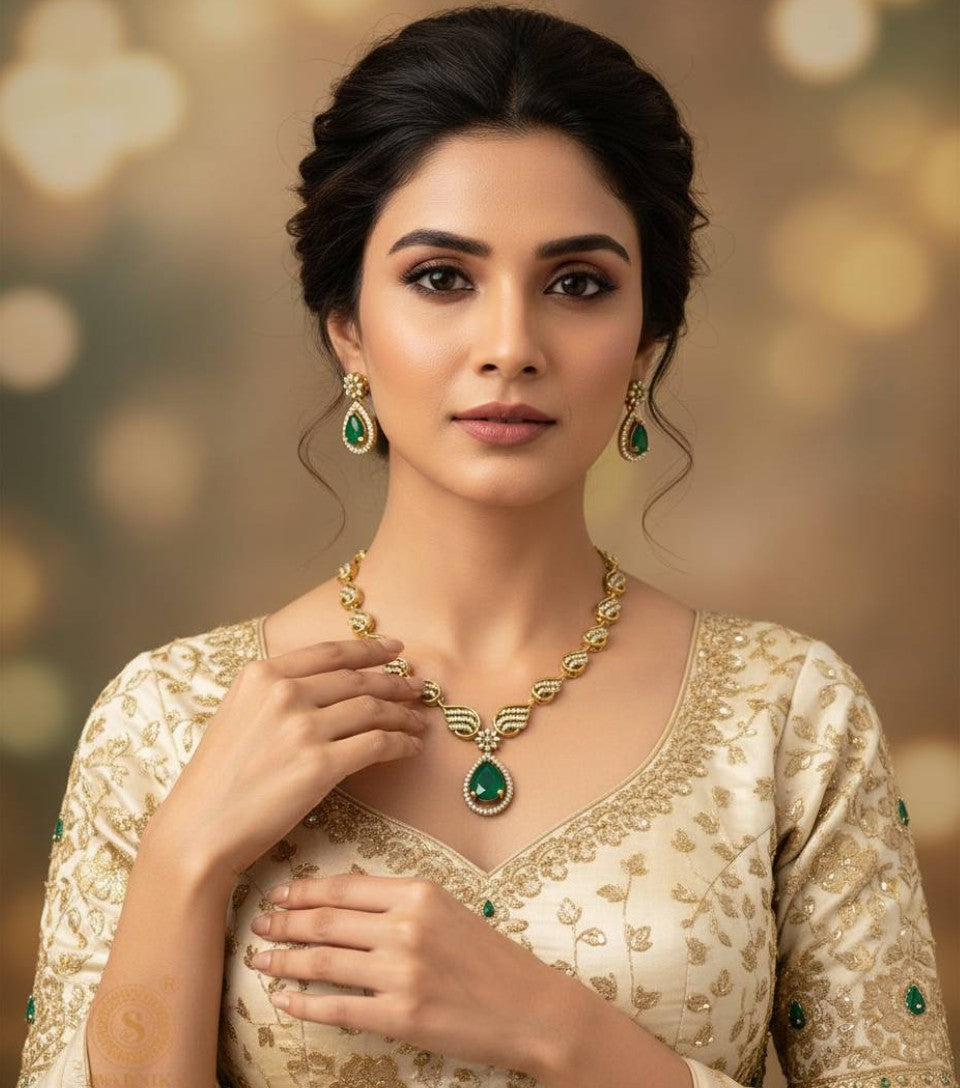 Emerald Drop Necklace Set