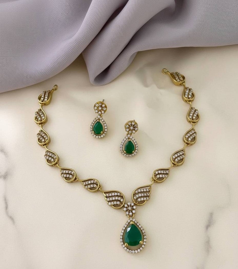 Emerald Drop Necklace Set