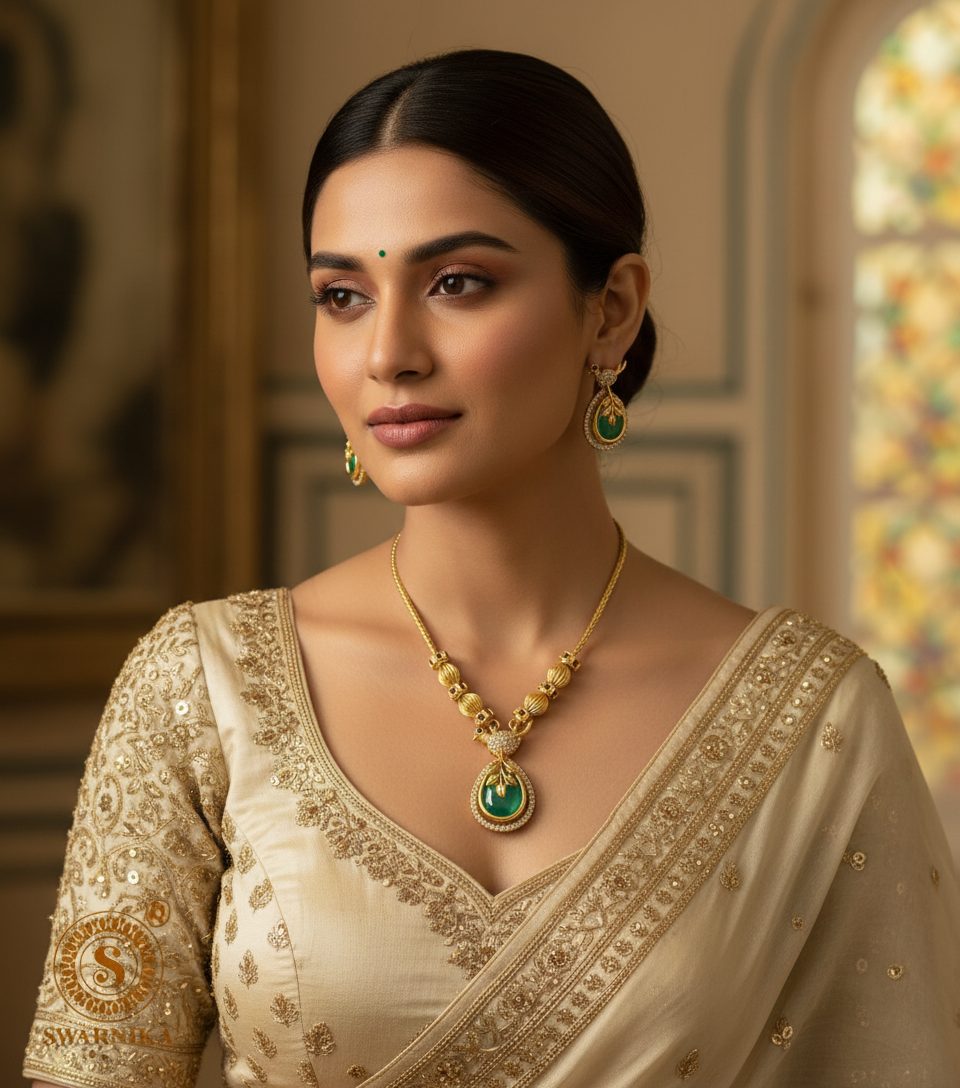 Emerald Leaf Necklace Set