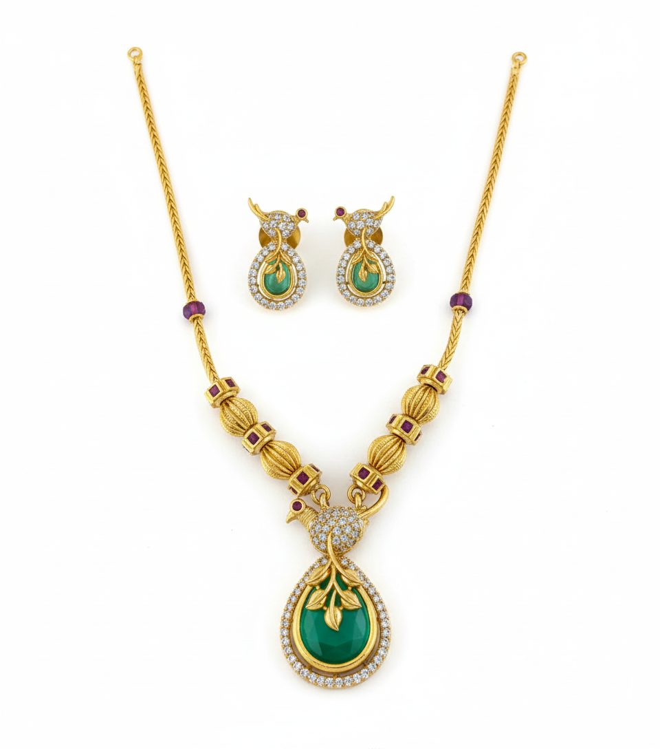 Emerald Leaf Necklace Set