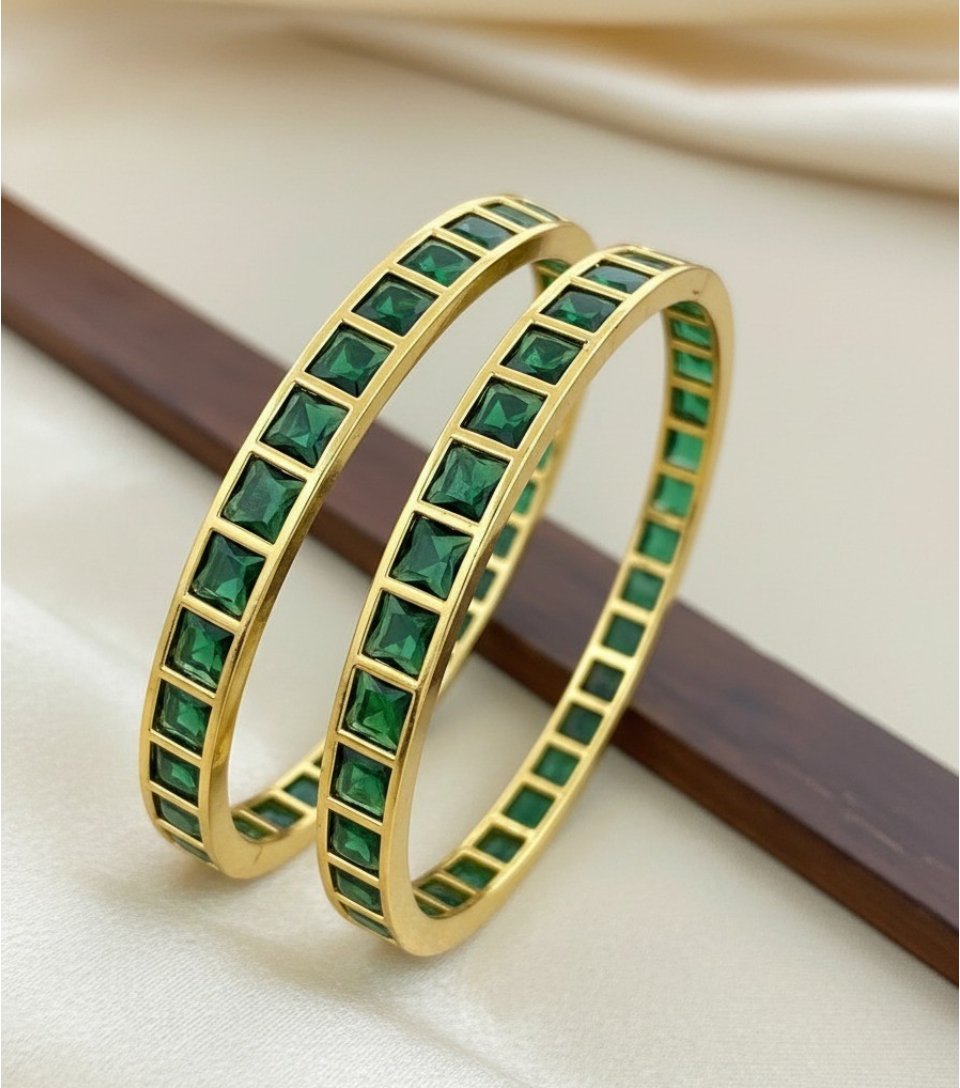 Emerald Square-Cut AD Bangles