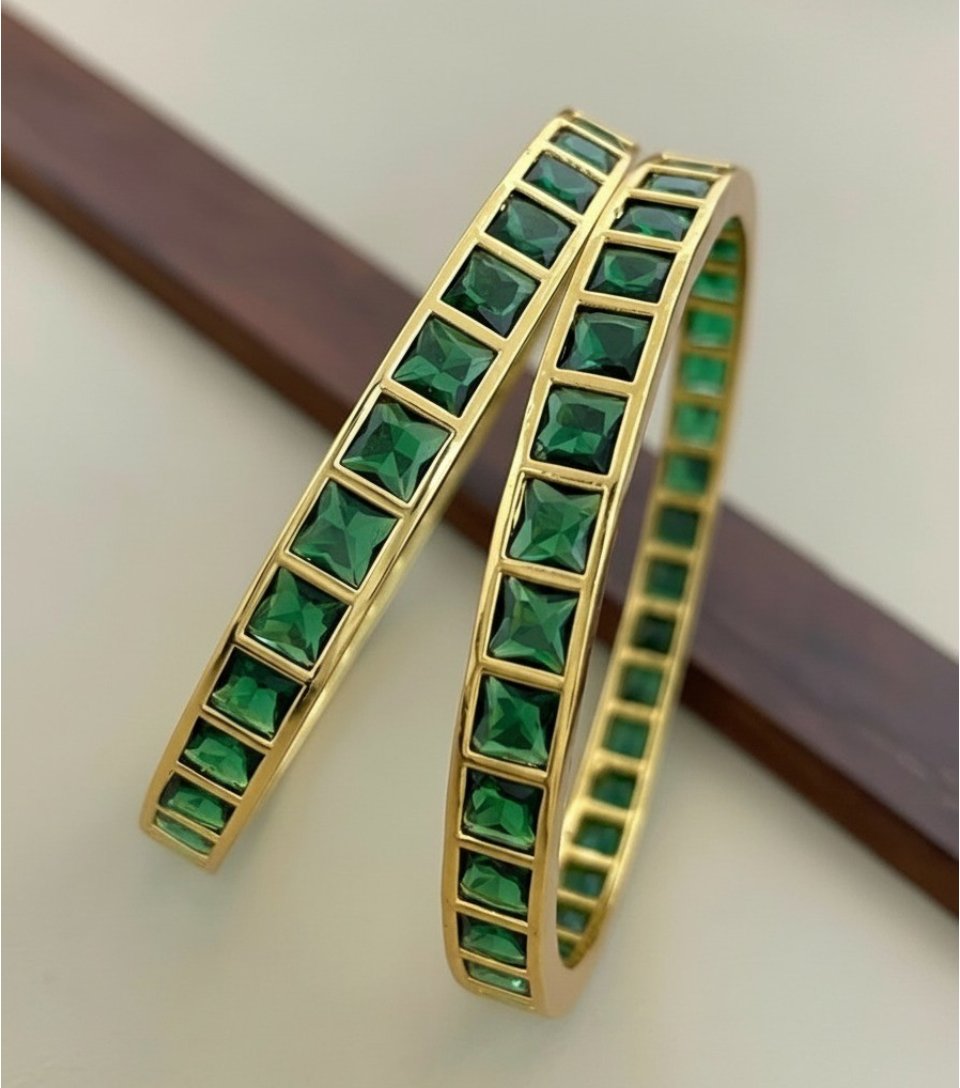 Emerald Square-Cut AD Bangles