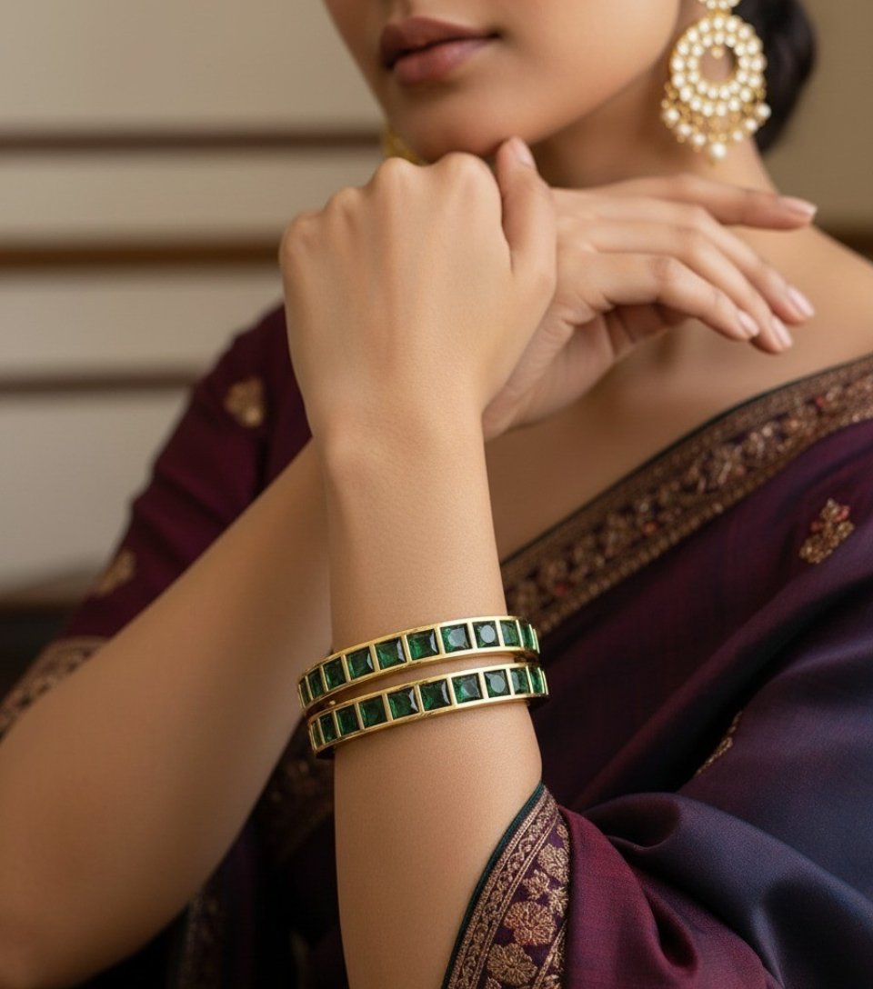Emerald Square-Cut AD Bangles