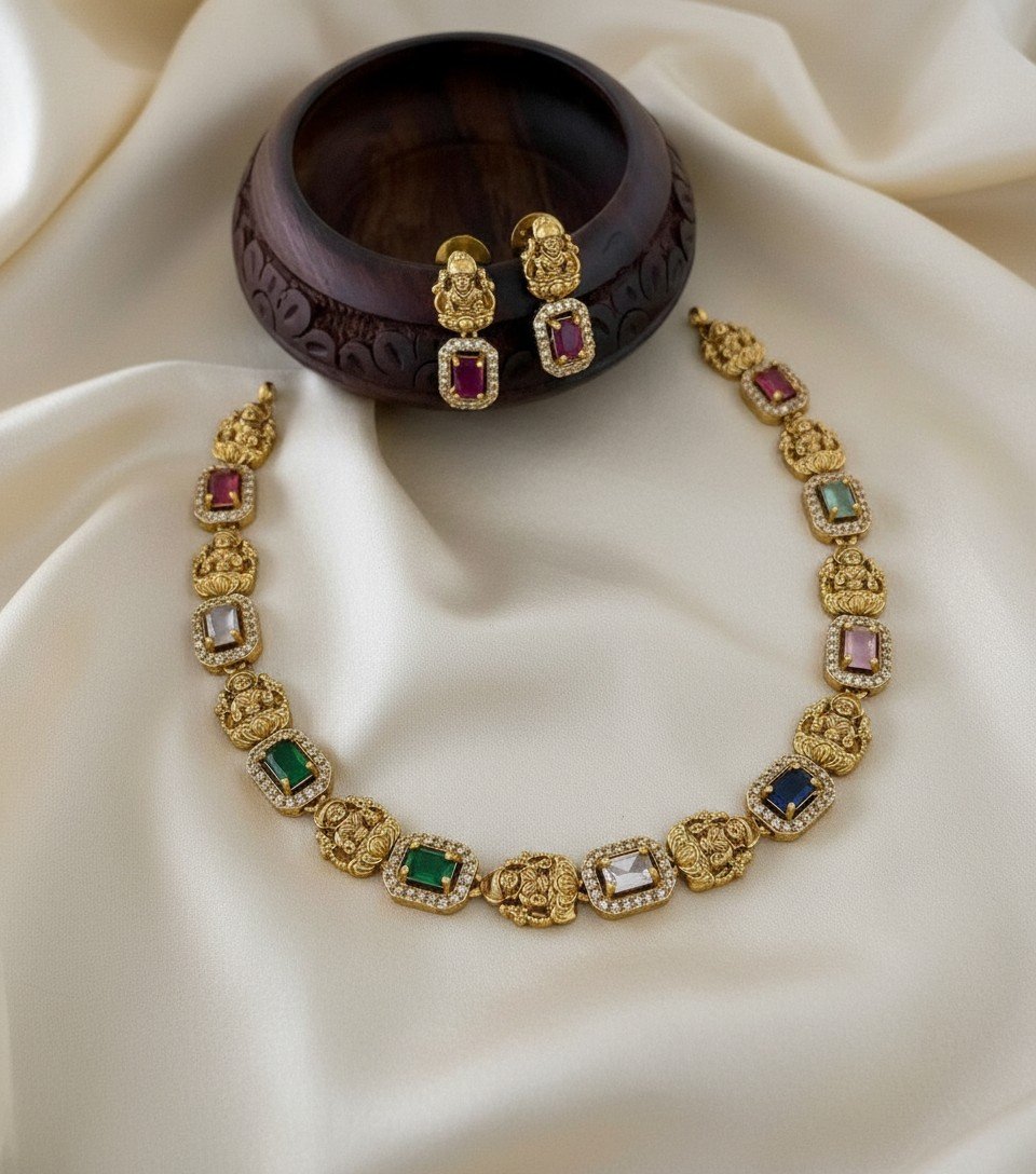 Lakshmi Navratna Temple Necklace Set