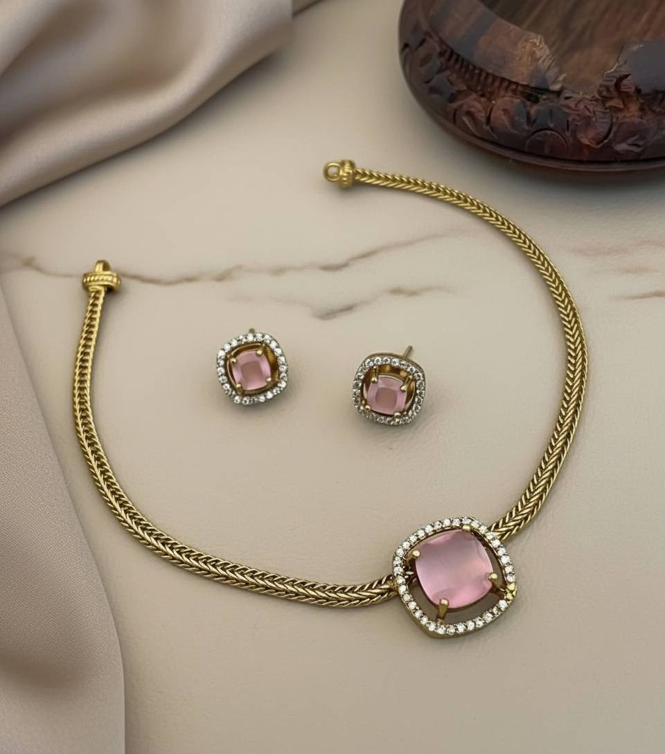 Pink Blossom Necklace Set