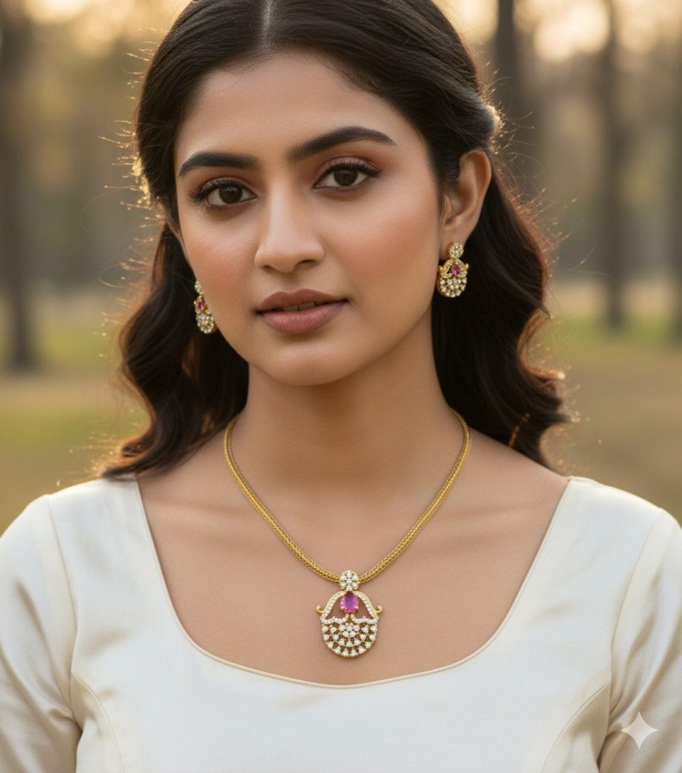 Pink Crystal Drop Necklace Set