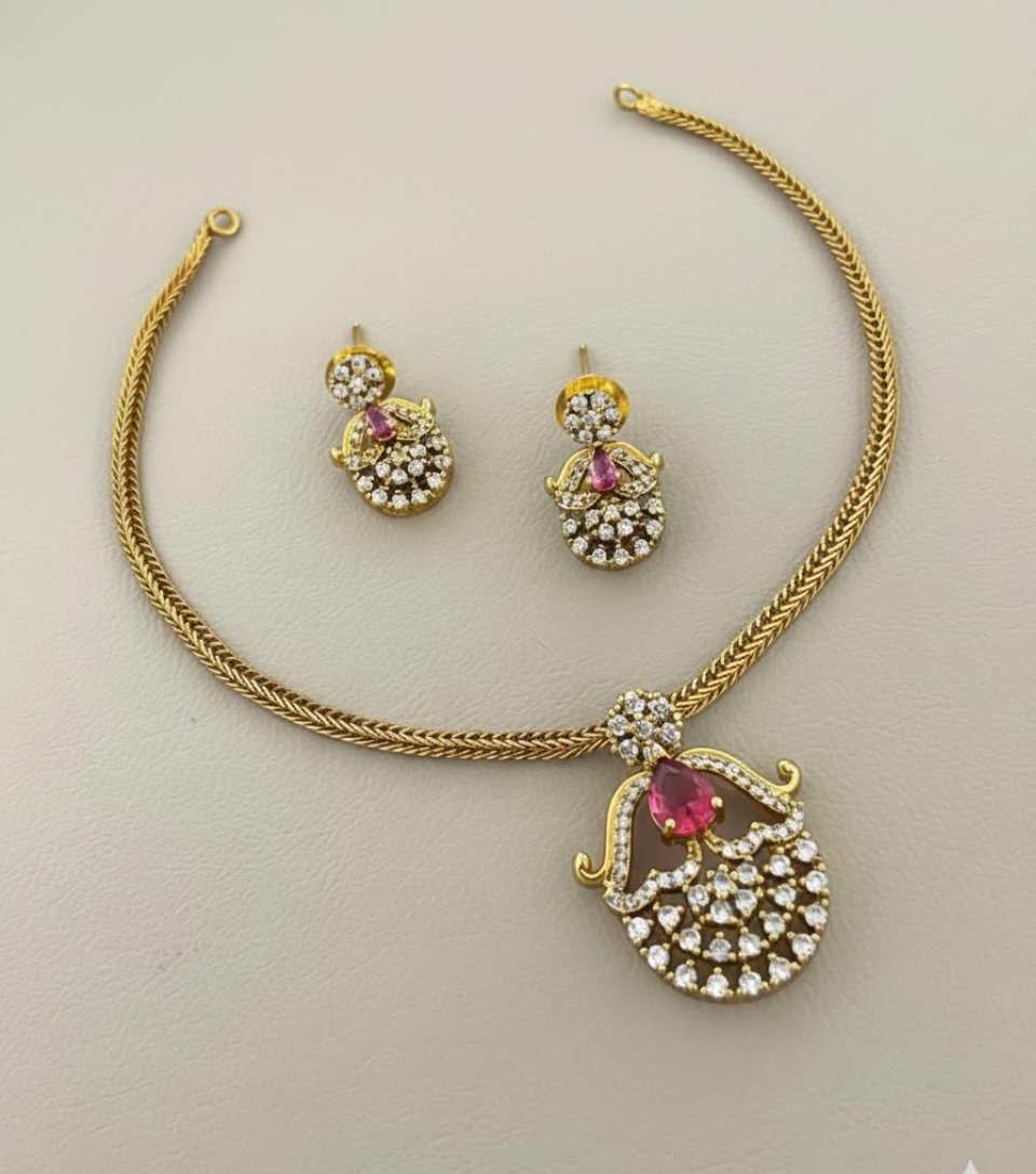 Pink Crystal Drop Necklace Set