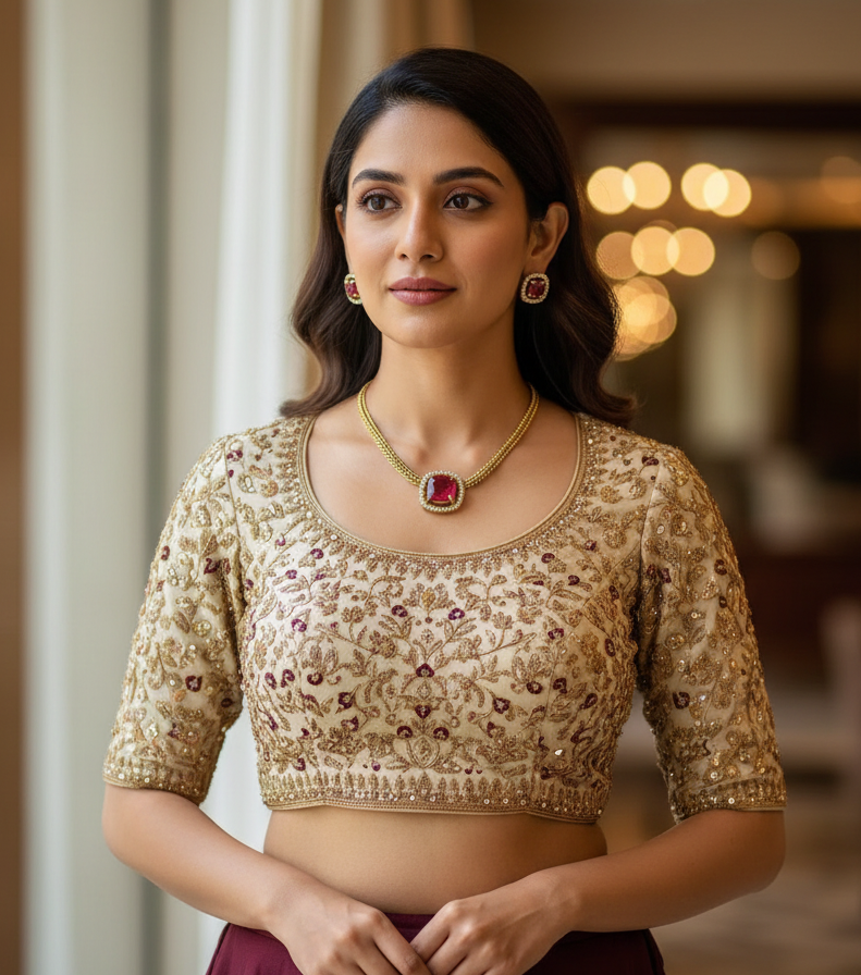 Ruby Glow Necklace Set - Gold Plated with Matching Earrings